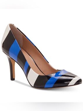 INC International Concepts Blue Black White Striped Pointed Toe Pump